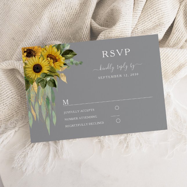 Moderne Hochzeit der grauen Sonnenblume RSVP Karte (Modern Gray Sunflower Wedding RSVP Card)