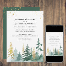 Moderne Hochzeit der grünen Pinienwälder in Gold