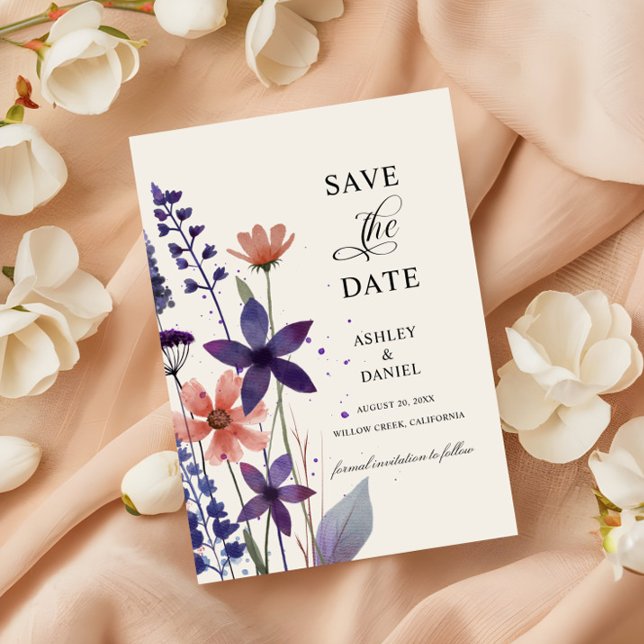 Moderne Hochzeit der Lila Wildblume Save The Date (Von Creator hochgeladen)