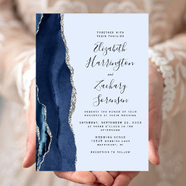 Moderne Hochzeit der Marine und der blauen Silber Einladung