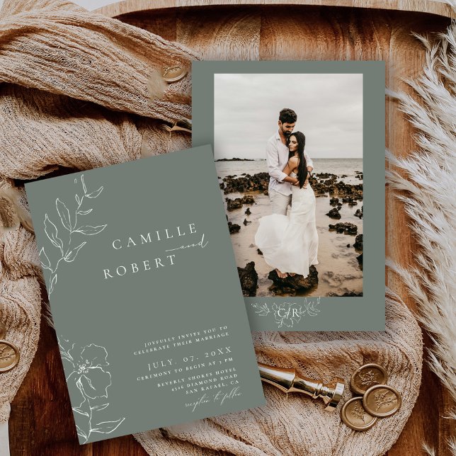 Moderne Hochzeit der Minimalistischen Szene Grüne  Einladung (Von Creator hochgeladen)