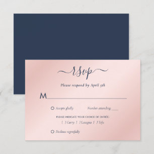 Moderne Hochzeit der Navy in Blau und Rosa RSVP Karte