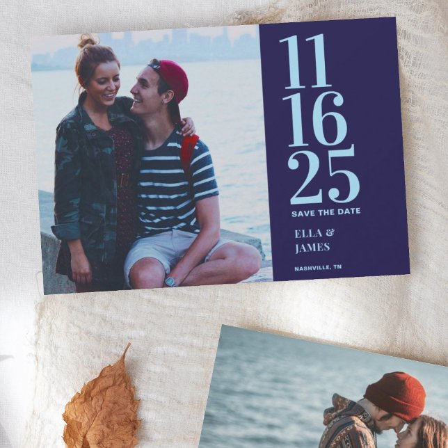 Moderne Hochzeit der Navy mit zwei Fotos retten da Save The Date (Von Creator hochgeladen)