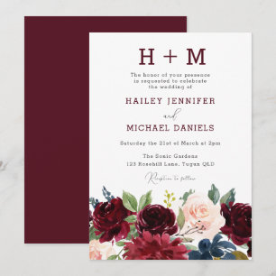 Moderne Hochzeit der Red Watercolor Monogram Einladung
