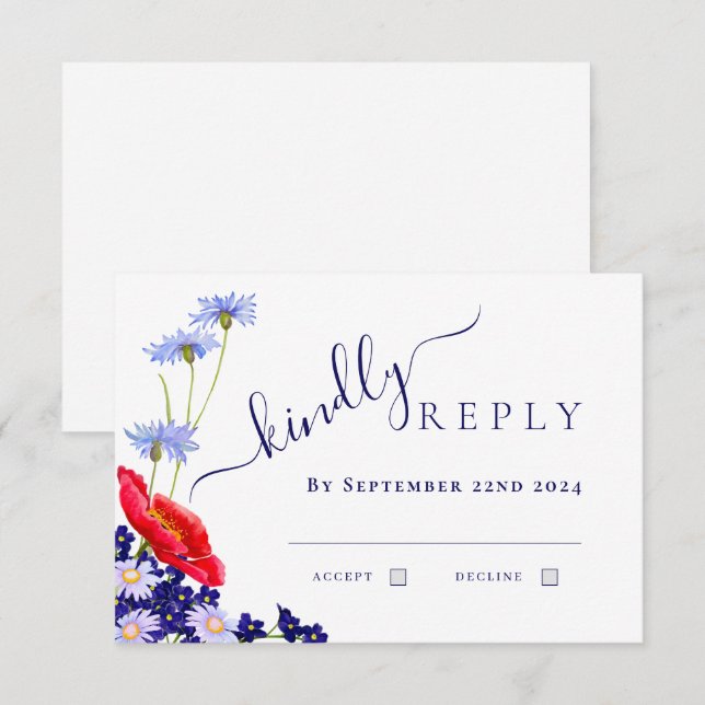 Moderne Hochzeit der Seestreitkräfte mit blauer El RSVP Karte (Vorne/Hinten)