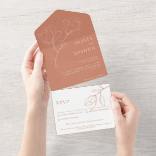 Moderne Hochzeit der Terracotta Floral All In One Einladung