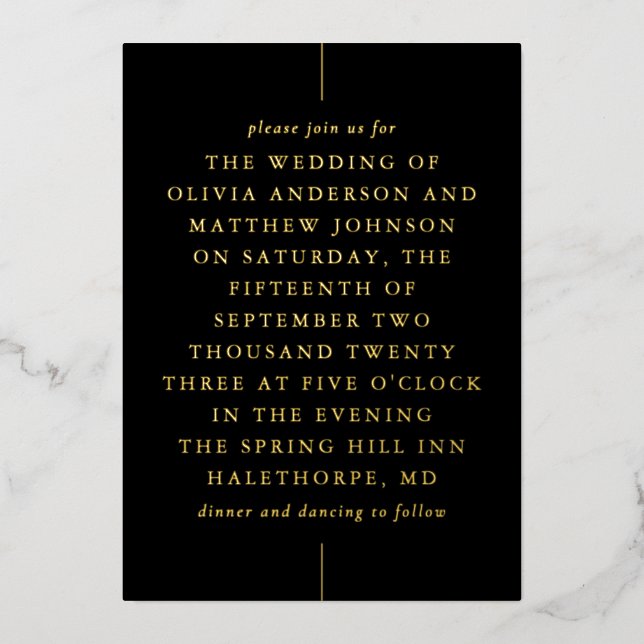 Moderne Hochzeit der Typografie aus Schwarzwald Folieneinladung (Vorderseite)