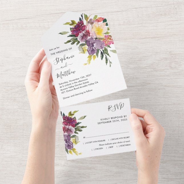 Moderne Hochzeit der Wasserfarben All In One Einladung (Abreißen)