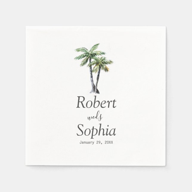 Moderne Hochzeit der Wasserfarbenpalme Serviette (Vorderseite)