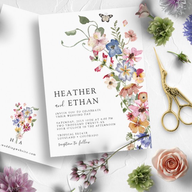Moderne Hochzeit der Wildblume Einladung (Modern Wildflower Wedding Invitation by Painted Paperie)