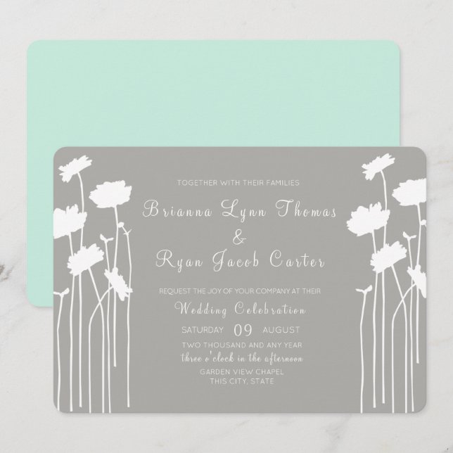 Moderne Hochzeit der Wildblume Einladung (Vorne/Hinten)