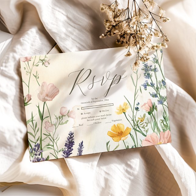 Moderne Hochzeit der Wildblume RSVP Karte (Von Creator hochgeladen)