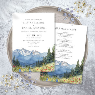 Moderne Hochzeit der Wildblume Watercolor Einladung