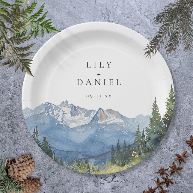 Moderne Hochzeit der Wildblume Watercolor Pappteller (Modern Watercolor Mountain Wildflower Wedding Paper Plates)