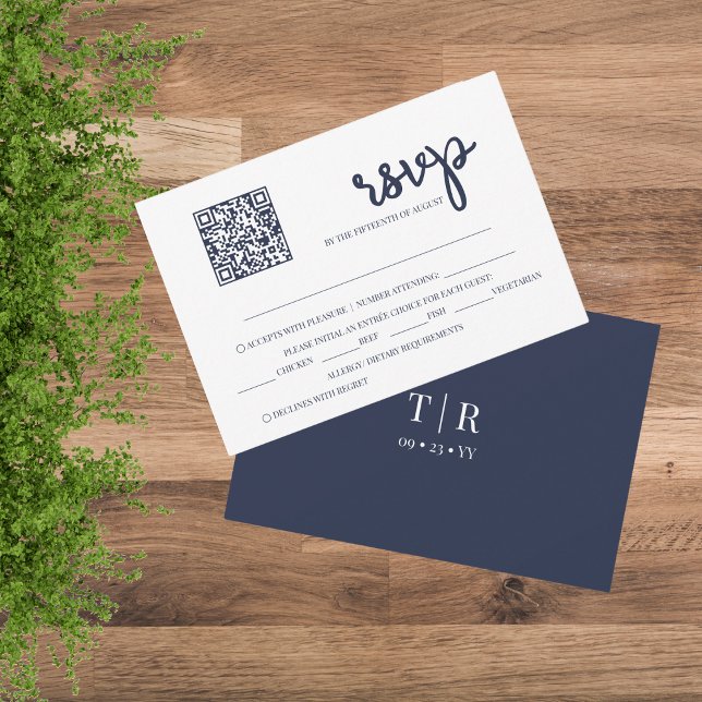 Moderne Hochzeit des Blue QR Code RSVP Karte (Von Creator hochgeladen)