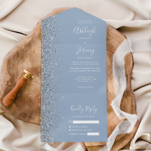 Moderne Hochzeit des Blue Silver Glitzer All In One Einladung