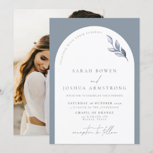 Moderne Hochzeit des Botanischen Fotos "Blauer Pfe Einladung