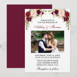 Moderne Hochzeit des Fotos Burgund Einladung