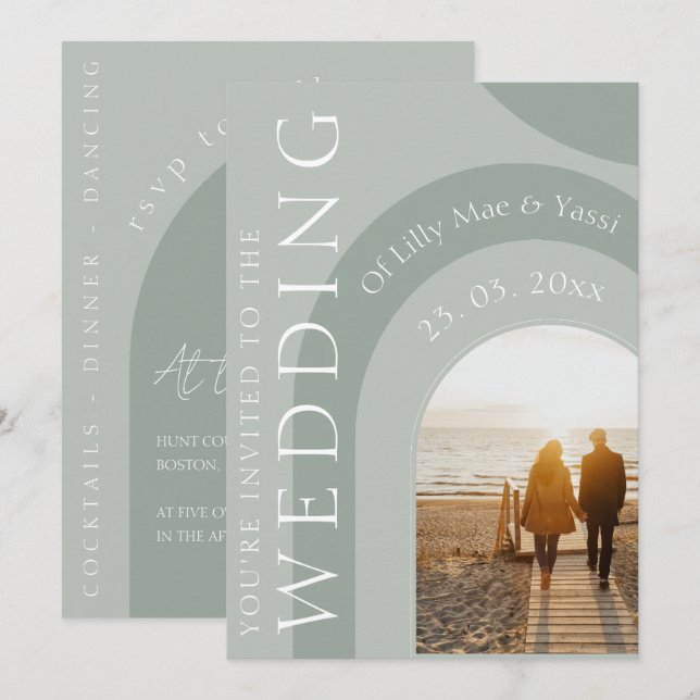 Moderne Hochzeit des Grünen Fotos Einladung (Vorne/Hinten)