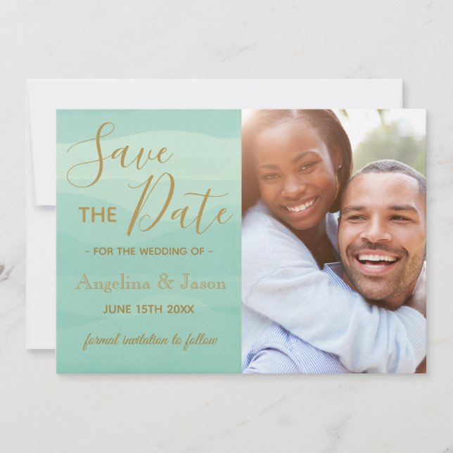 Moderne Hochzeit des grünen Fotos Save The Date (Vorderseite)