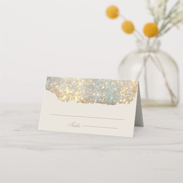 Moderne Hochzeit des holografischen Glitzer Platzkarte (Vorderseite)