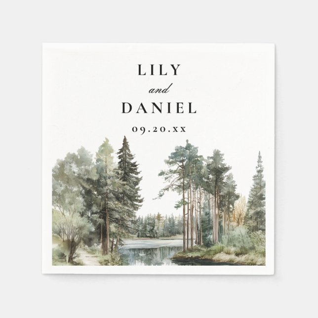 Moderne Hochzeit des Waldes im Wasserfarbensee Serviette (Vorderseite)