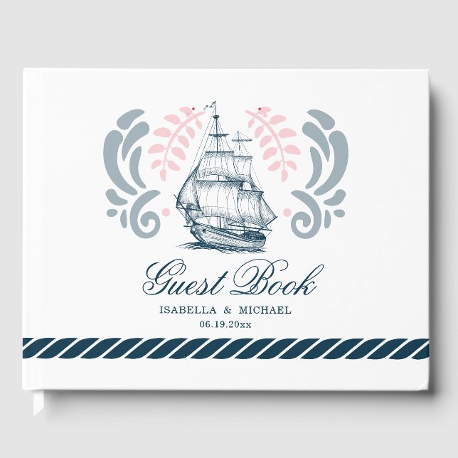 Moderne Hochzeit des Wasserboots Gästebuch (Vorderseite)