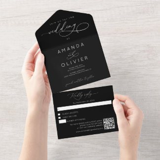 Moderne Hochzeit Elegante Chic Calligraphy Black All In One Einladung