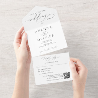 Moderne Hochzeit Elegante Kalligrafie Schwarz & We All In One Einladung