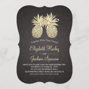 Moderne Hochzeit Elegantes Black Gold Ananas Coupe Einladung