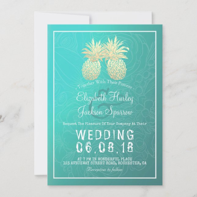 Moderne Hochzeit Elegantes Gold Foil Ananas Paar Einladung (Vorderseite)