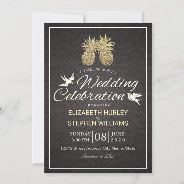 Moderne Hochzeit Elegantes Gold Foil Ananas Paar Einladung (Vorderseite)