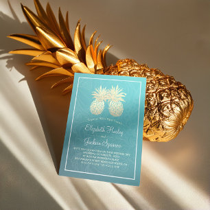 Moderne Hochzeit Elegantes Gold Foil Ananas Paar Einladung