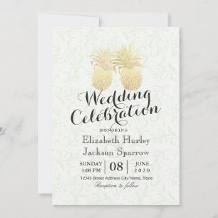 Moderne Hochzeit Elegantes Gold Foil Ananas Paar Einladung