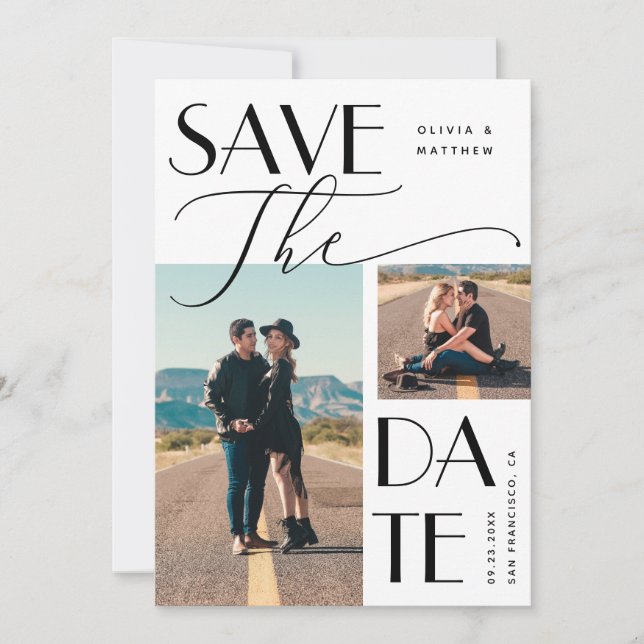 Moderne Hochzeit | Fettformatierung mehrerer Fotos Save The Date (Vorderseite)