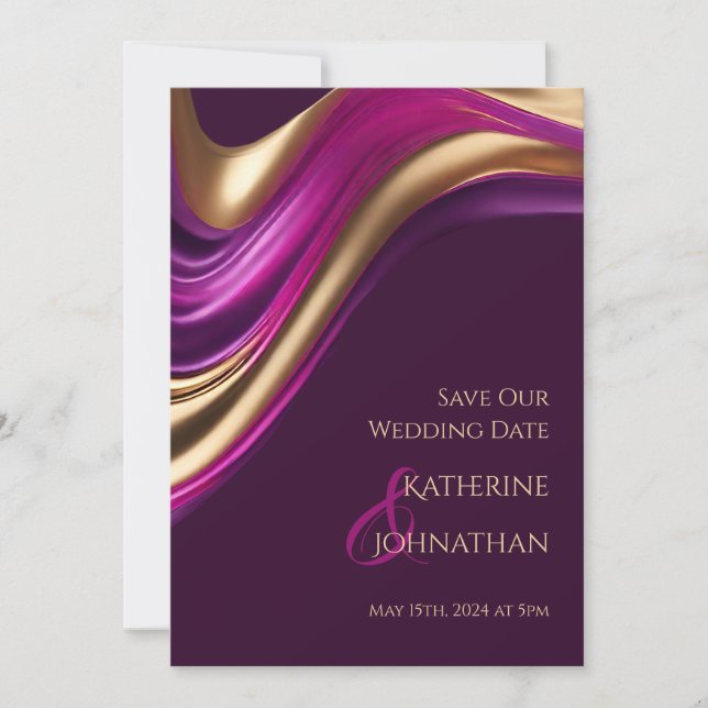 Moderne Hochzeit - Foto-Lila Fuchsia und Gold- Save The Date (Vorderseite)