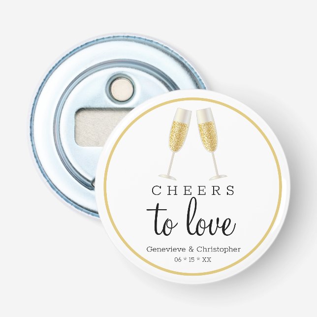Moderne Hochzeit | Goldjubeln zur Liebe Champagner Flaschenöffner (Vorderseite)