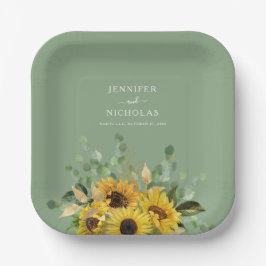 Moderne Hochzeit grüner Sonnenblumen Pappteller
