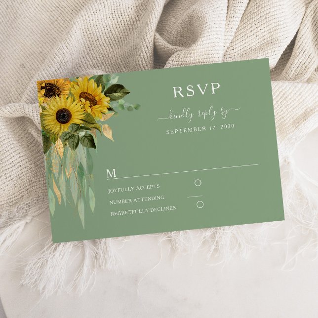 Moderne Hochzeit grüner Sonnenblumen RSVP Karte (Modern Green Sunflower Wedding RSVP Card)