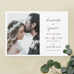 Moderne Hochzeit im eleganten Foto Save The Date<br><div class="desc">Diese schicke moderne Hochzeit speichern das Datum flache Karte Vorlage zeigt Ihre Vornamen in einem warmen und vertrauten modernen Drehbuch. Der Vordertext ist dunkelgrau und ein Bordeaux. Sie können jede Textfarbe ändern, um Ihren Geschmack Anzug. Sie können auch den Text ändern, z. B. die Änderung von SIND VERHEIRATET, um KNOT...</div>