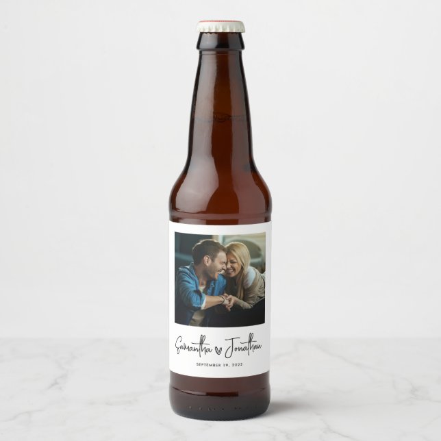 Moderne Hochzeit im Foto Bierflaschenetikett (Vorderseite)