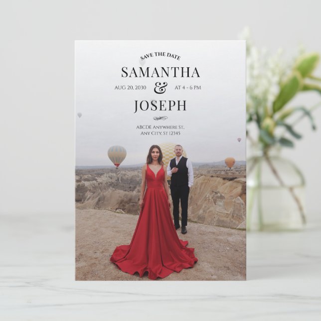 Moderne Hochzeit im Foto Save The Date (Stehend Vorderseite)