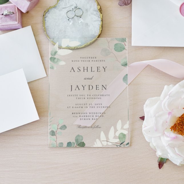 Moderne Hochzeit im Grünen Acryleinladungen (Von Creator hochgeladen)