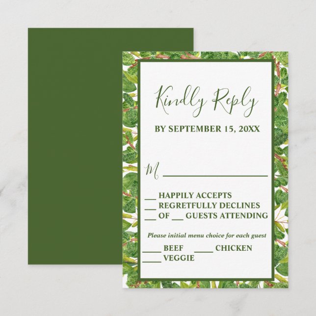 Moderne Hochzeit im Grünen RSVP Karte (Vorne/Hinten)