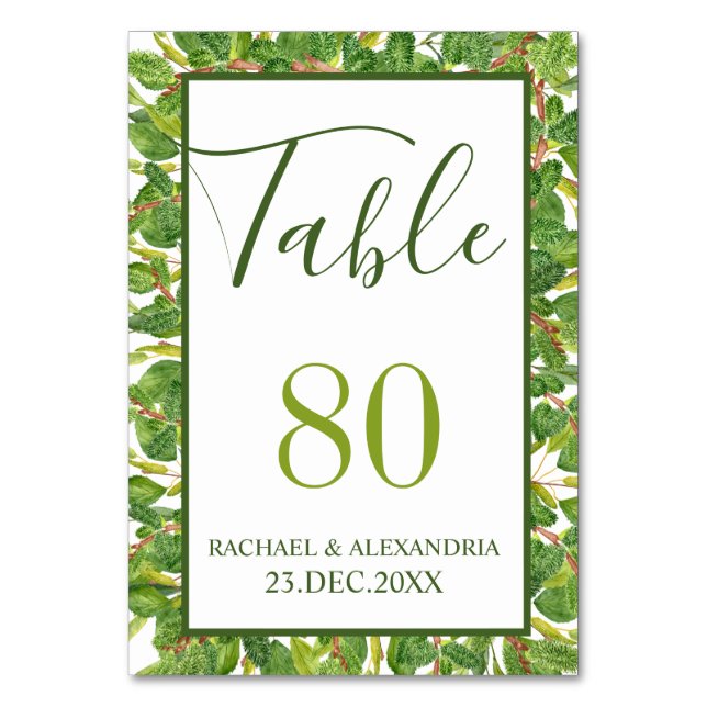 Moderne Hochzeit im Grünen Tischnummer (Vorderseite)