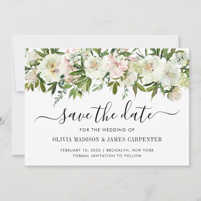 Moderne Hochzeit im Herbst Weißer Blumengewässer Save The Date (Vorderseite)