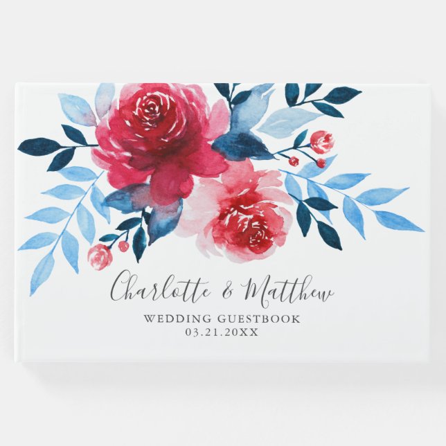 Moderne Hochzeit in Aquarellblau Gästebuch (Vorderseite)
