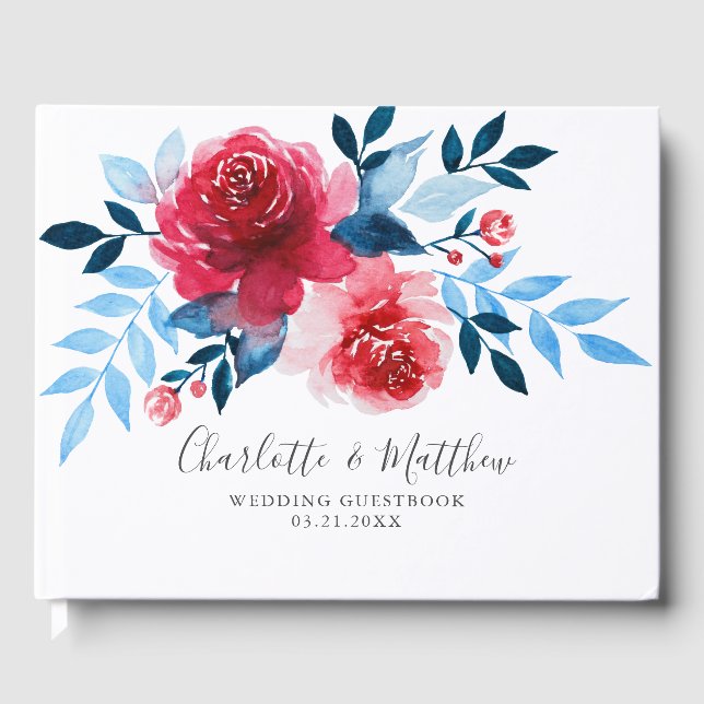 Moderne Hochzeit in Aquarellblau Gästebuch (Vorderseite)