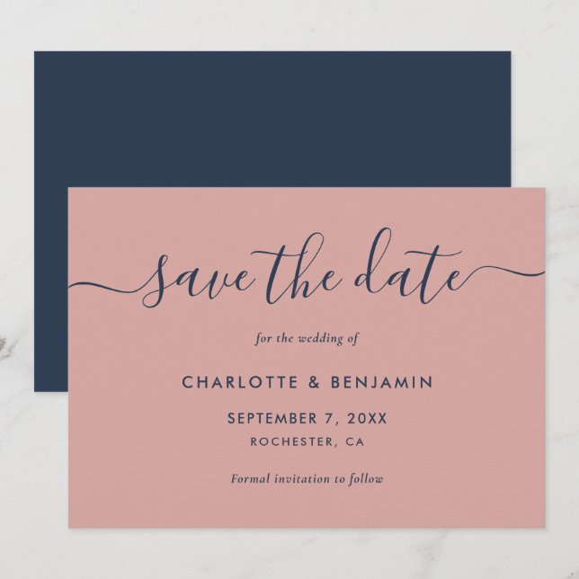 Moderne Hochzeit in Blau und Rot Save The Date (Vorne/Hinten)
