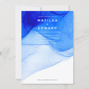 Moderne Hochzeit in Blau und Weiß Ankündigung